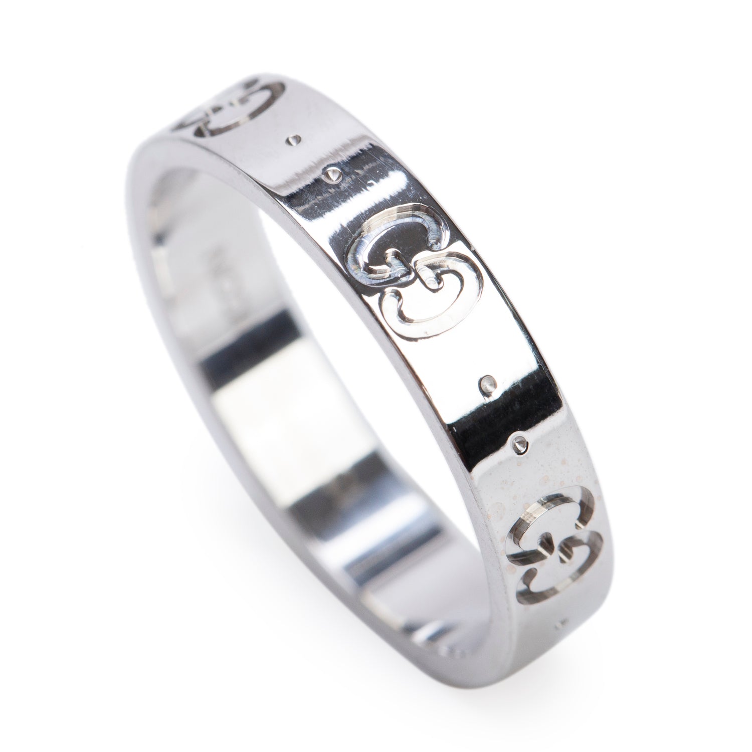 Gucci 18k White Gold Icon 4 MM Band Ring, Size 15 7
