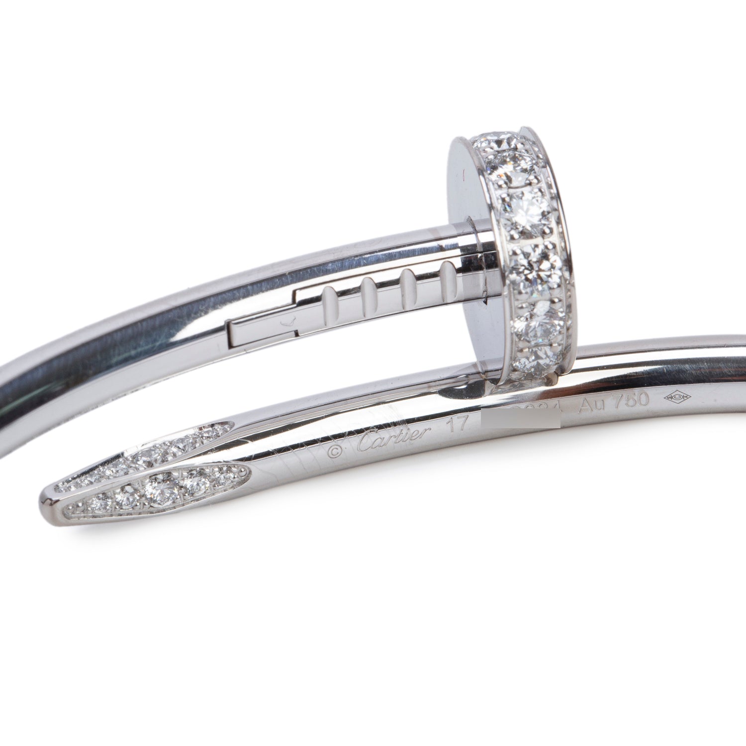 Cartier 2023 18k White Gold Juste Un Clou Diamond Bracelet, Classic Model, Size 17 w/ Receipt