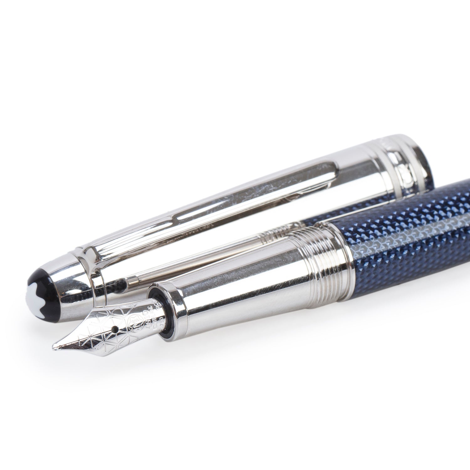 Montblanc Platinum Coated Steel Blue Hour Meisterstuck Solitaire Fountain Pen w/ Box