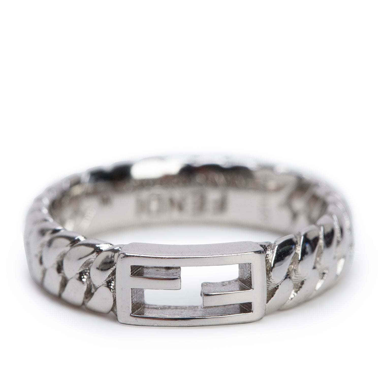 Fendi Silve-Tone Metal Baguette Ring, Size M 7