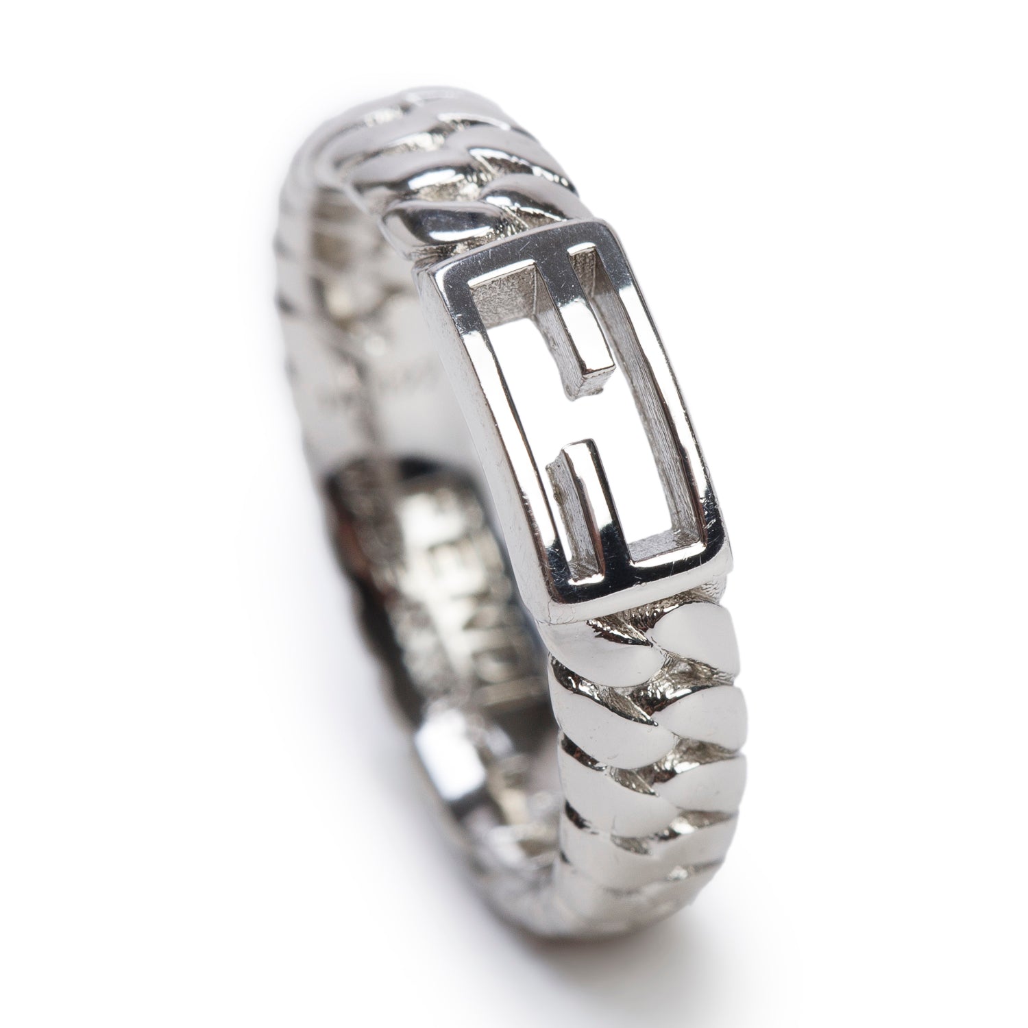 Fendi Silve-Tone Metal Baguette Ring, Size M 7