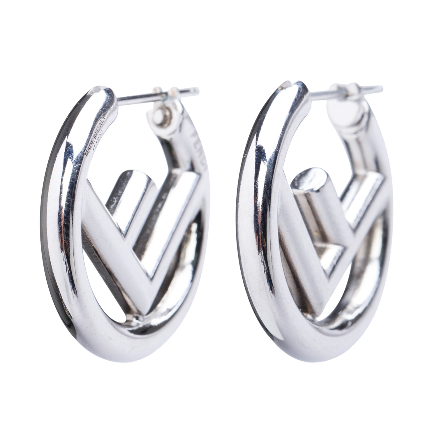 Fendi Palladium-Plated Metal F is Fendi Hoop Earrings