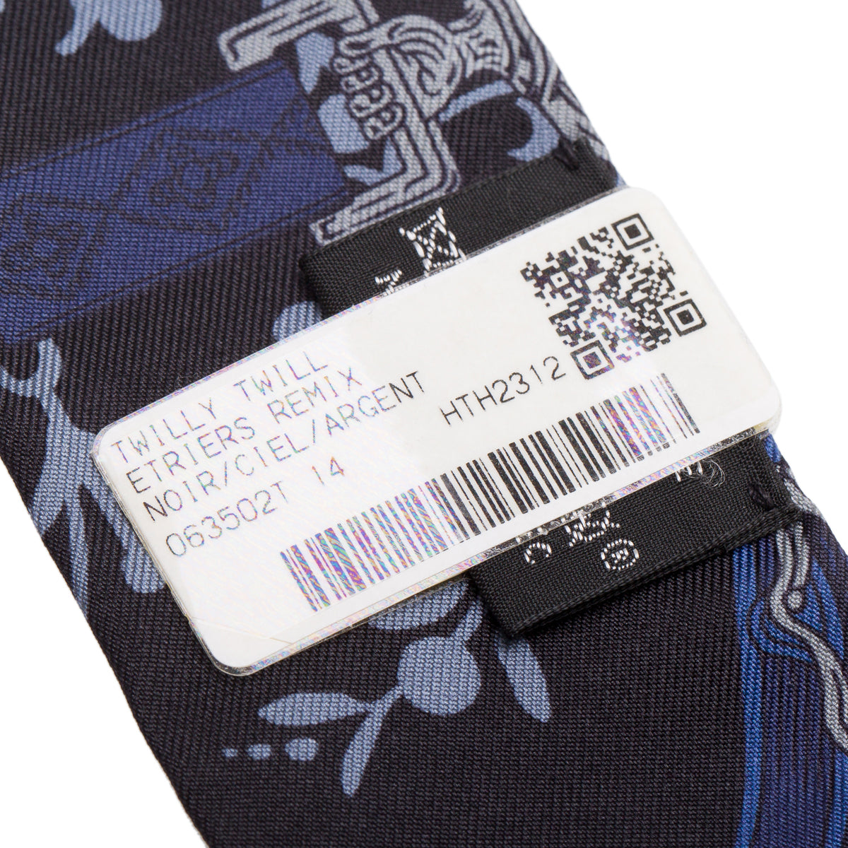 Hermes Noir/Argent 'Etriers Remix' Silk Twilly w/ Box