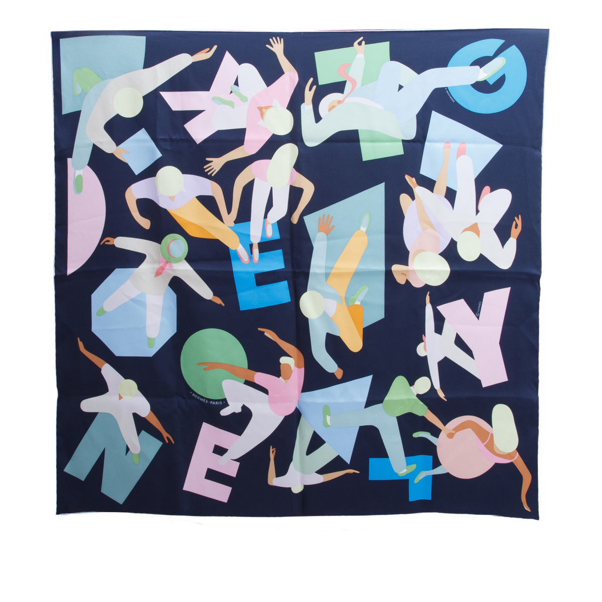 Hermes Navy & Multicolor 'Hommage A Gene Kelly' Silk Scarf 70 w/ Box