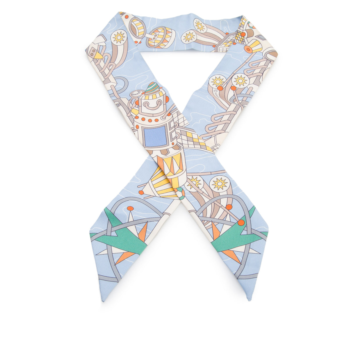 Hermes Blue/Multicolor 'Odyssey' Silk Twilly
