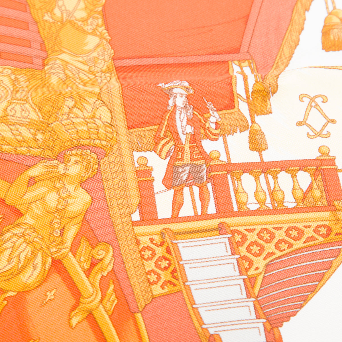 Hermes Orange/Multicolor 'La Reale' Pocket Square Silk Scarf 45 w/ Box
