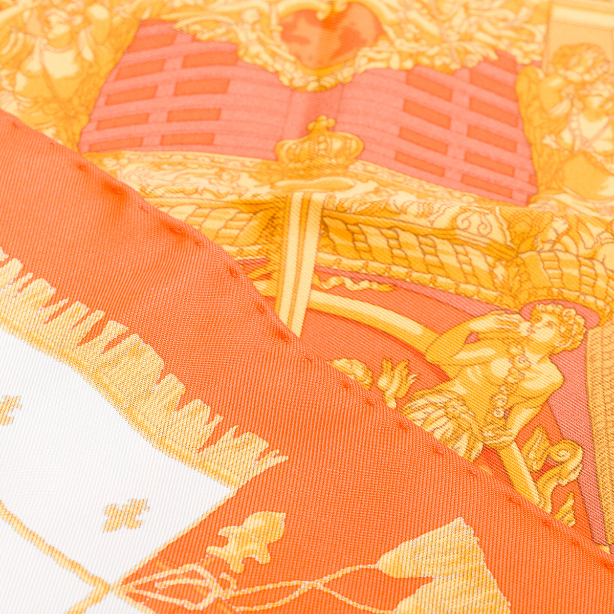 Hermes Orange/Multicolor 'La Reale' Pocket Square Silk Scarf 45 w/ Box