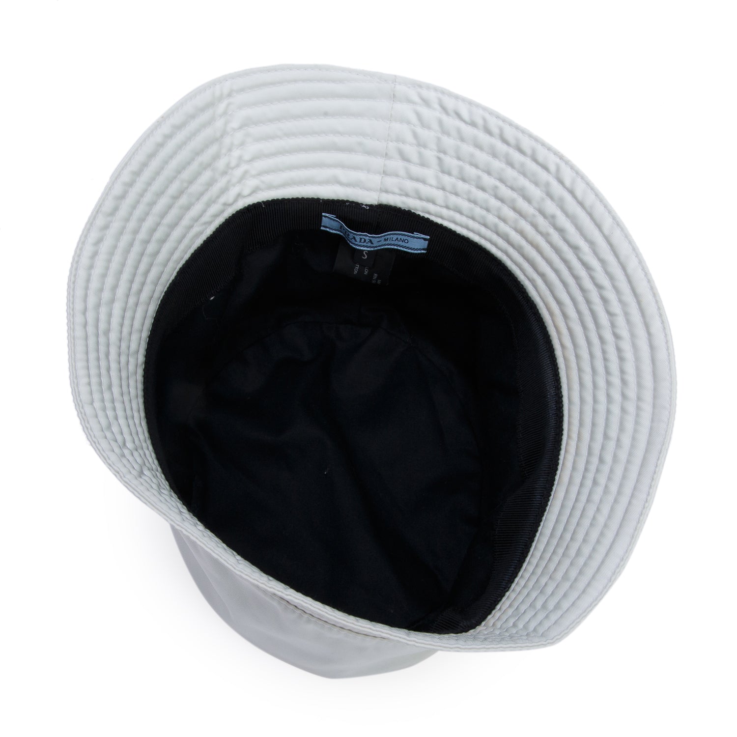 Prada White Re-Nylon Metal Triangle Logo Bucket Hat, Size S