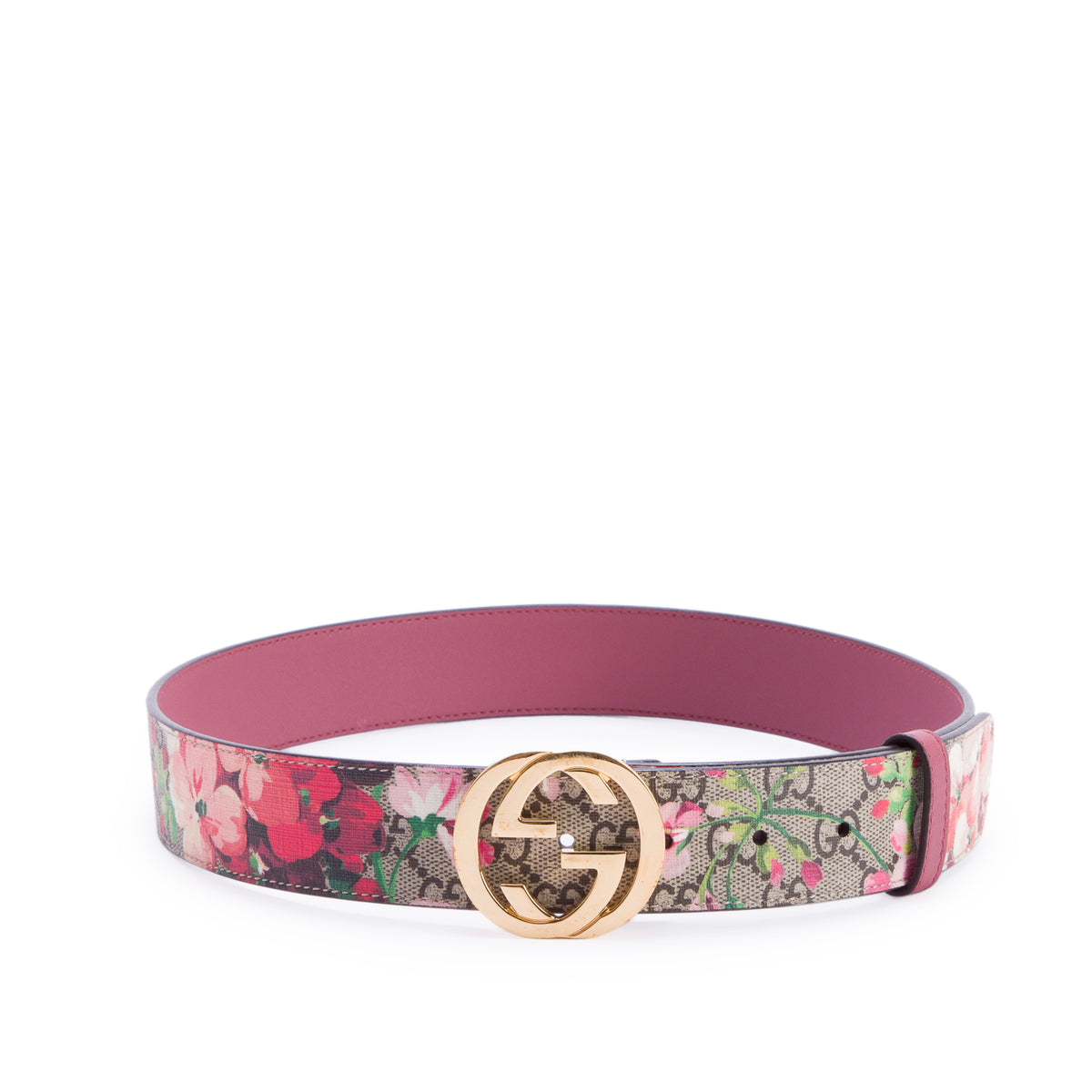 Gucci Beige Multicolor GG Supreme Blooms Interlocking G Buckle Belt 80 32