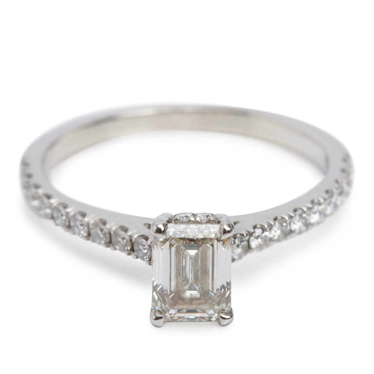 14k White Gold 1.07 ct. Emerald Cut Diamond Engagement Ring, Size 8