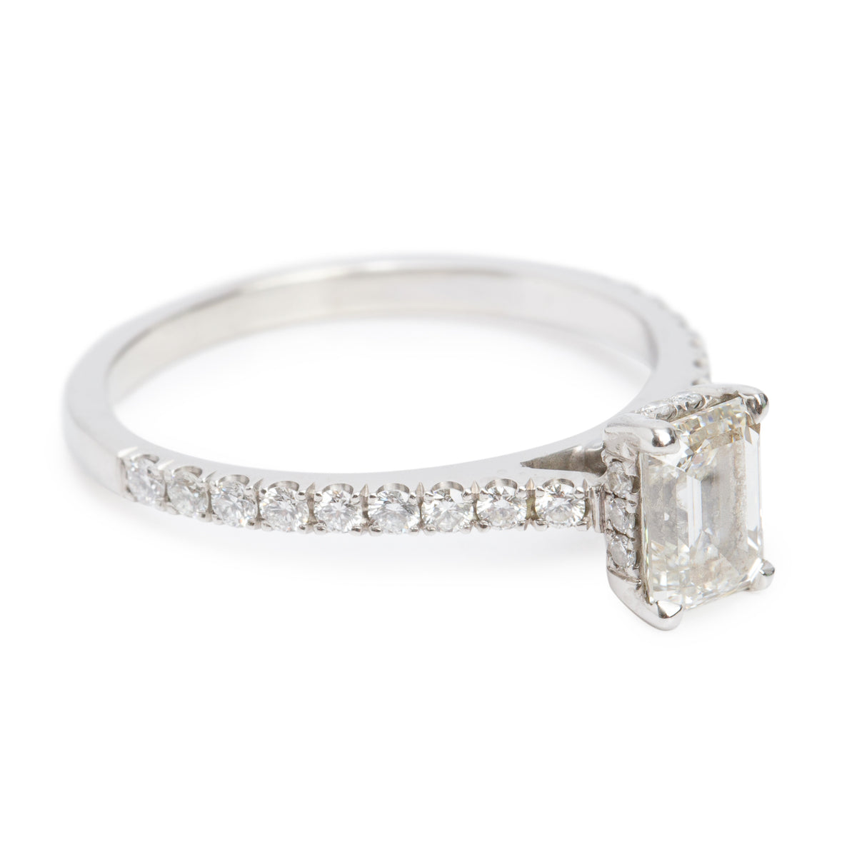14k White Gold 1.07 ct. Emerald Cut Diamond Engagement Ring, Size 8