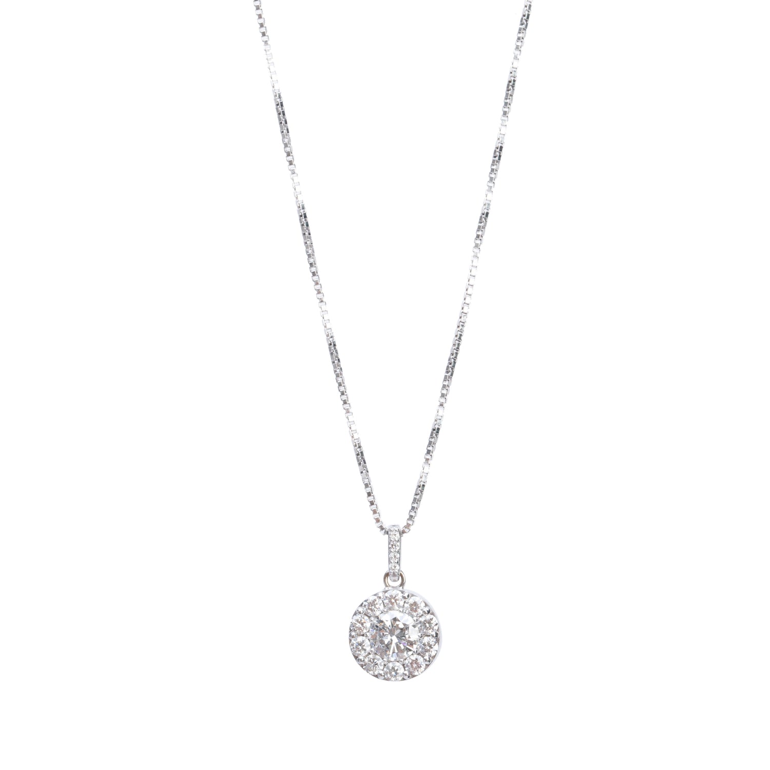 10k White Gold Cluster Diamond Pendant Necklace