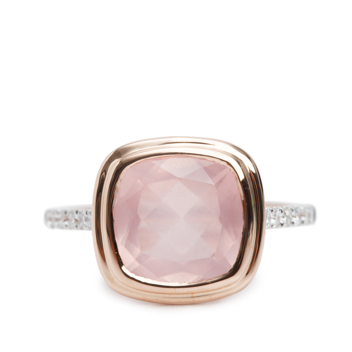 Birks 18k Rose Gold Rose Quartz & Diamond Ring, Size 6.5