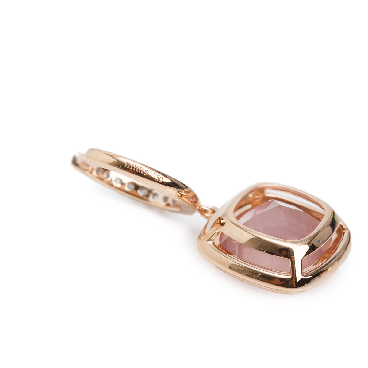 Birks 18k Rose Gold Rose Quartz & Diamond Drop Earrings