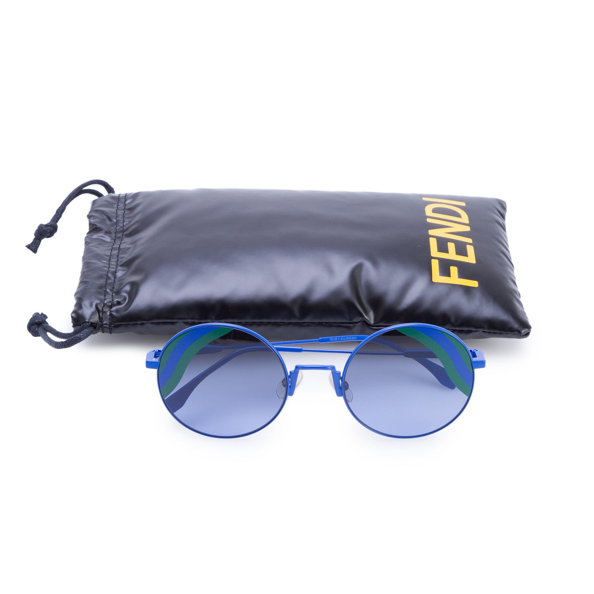 Fendi FF0248/S Blue Metal Frame Wave Accent Round Sunglasses w/ Pouch
