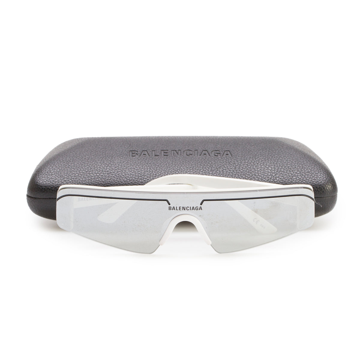 Balenciaga BB0003S White Acetate Ski Shield Sunglasses w/ Case