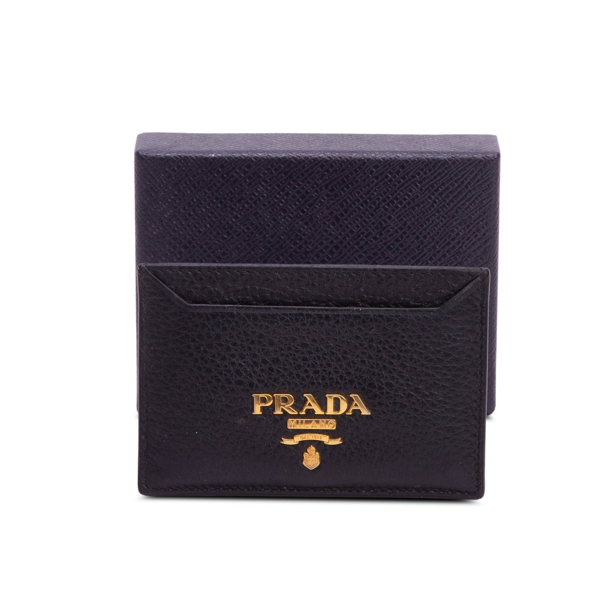Prada Black Vitello Grain Leather Card Holder w/ Box & Authenticity Card
