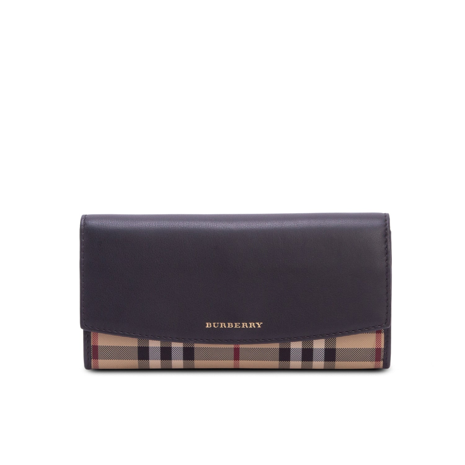Burberry Check Canvas Black Leather Trim Porter Continental Flap Wallet
