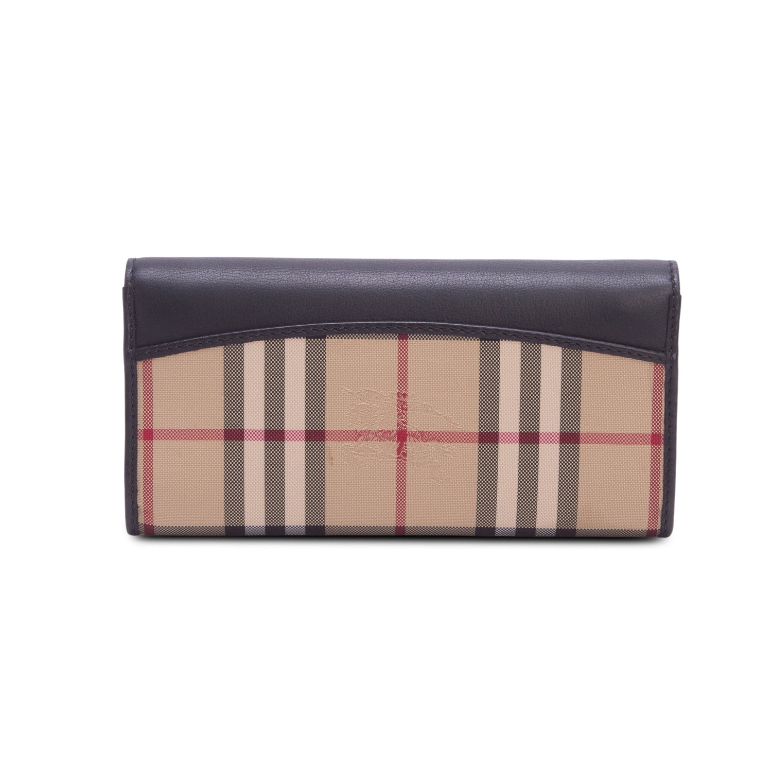 Burberry Check Canvas Black Leather Trim Porter Continental Flap Wallet