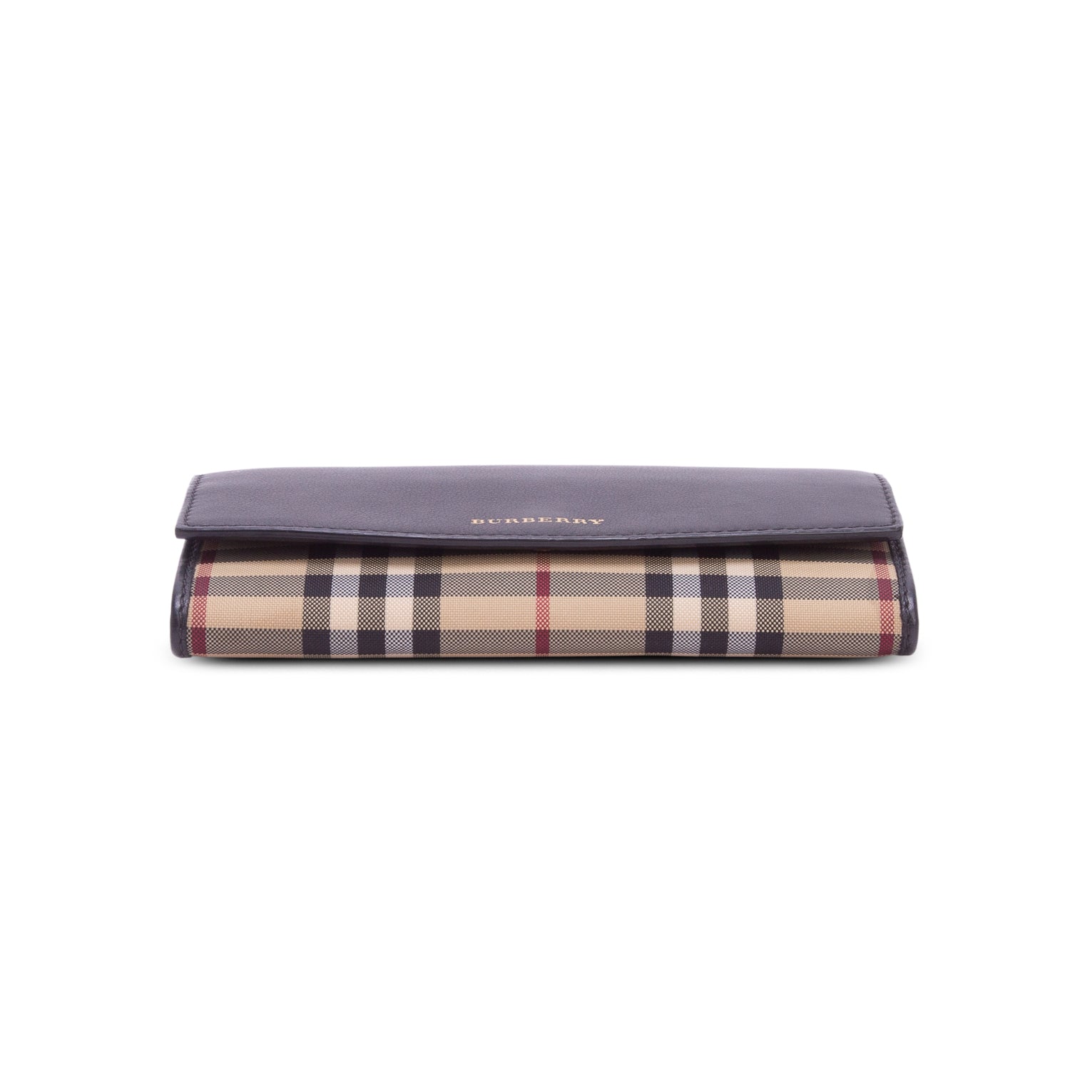 Burberry Check Canvas Black Leather Trim Porter Continental Flap Wallet