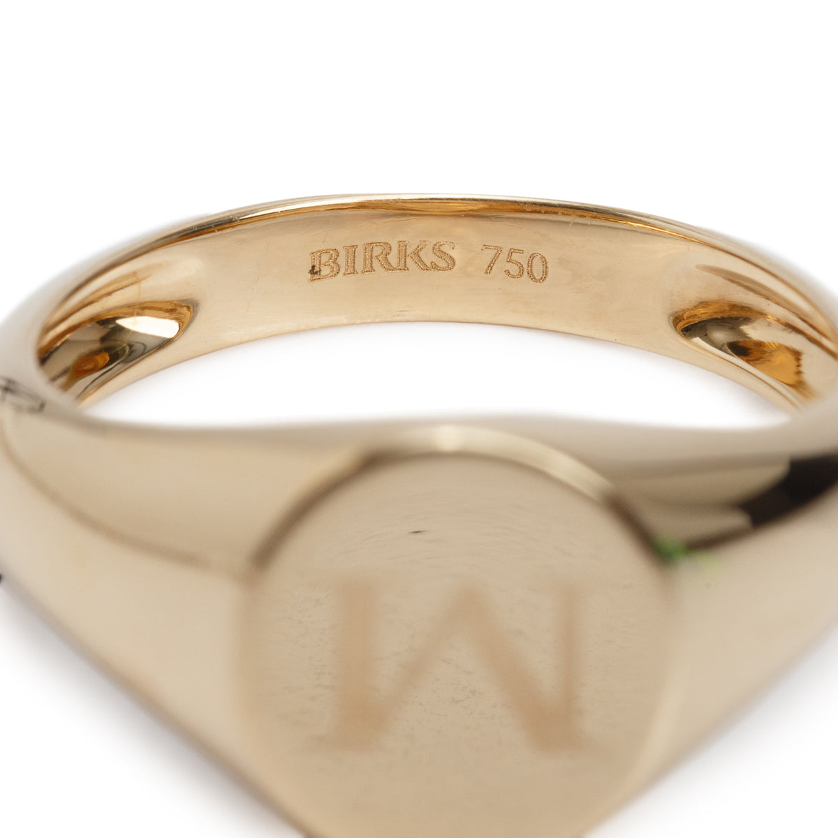 Birks 18k Yellow Gold Initial Letter 'M' Signet Ring, Size 7