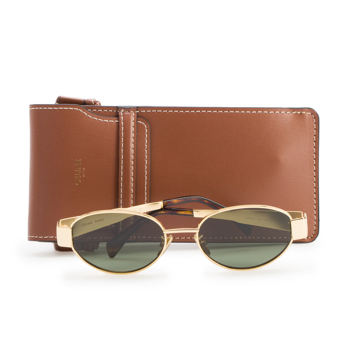 Celine CL40235U Gold Metal Oval Triomphe Sunglasses w/ Case & Pouch