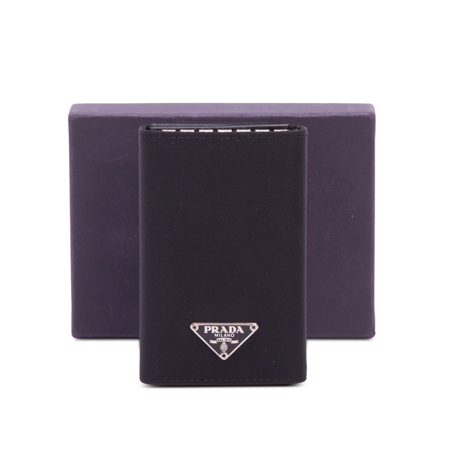 Prada Black Tessuto Nylon 6 Key Holder w/ Box