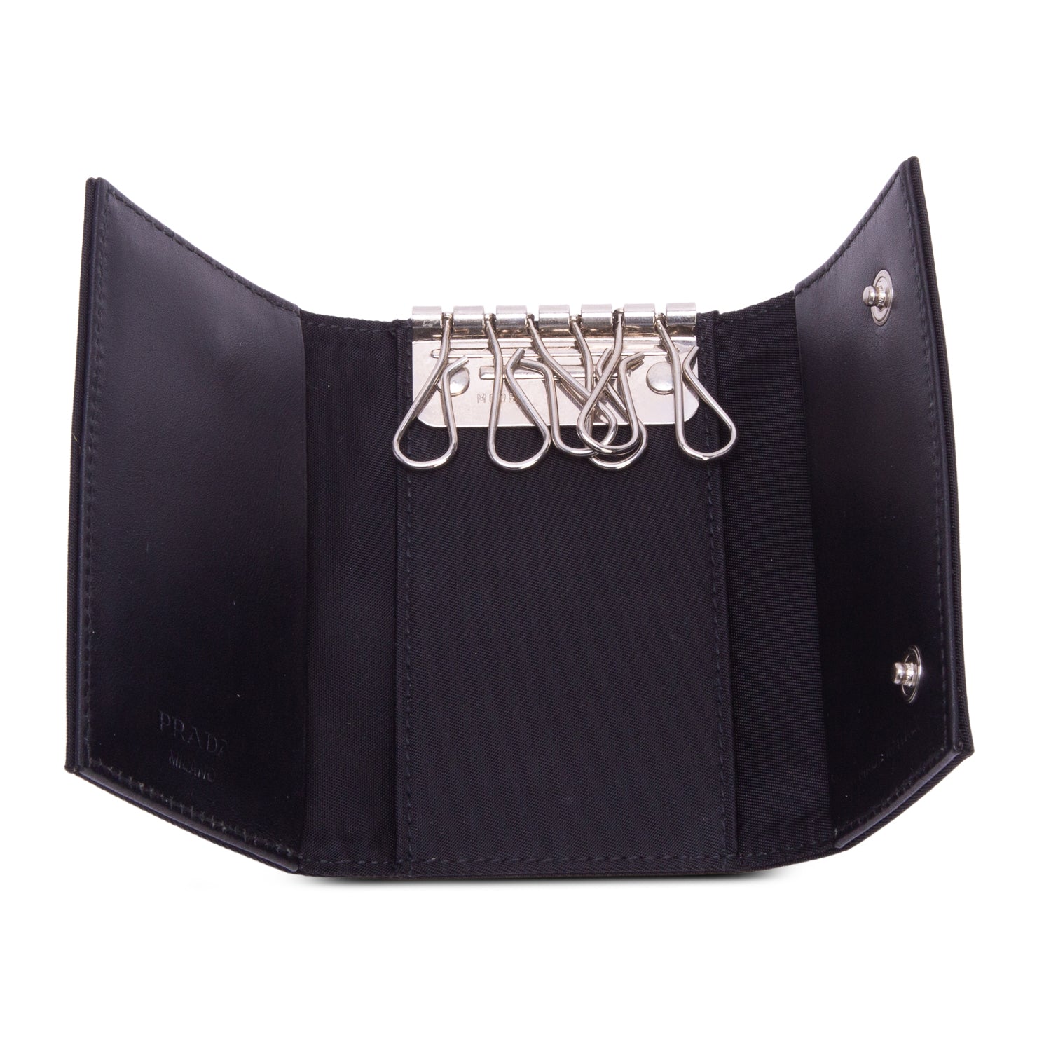 Prada Black Tessuto Nylon 6 Key Holder w/ Box