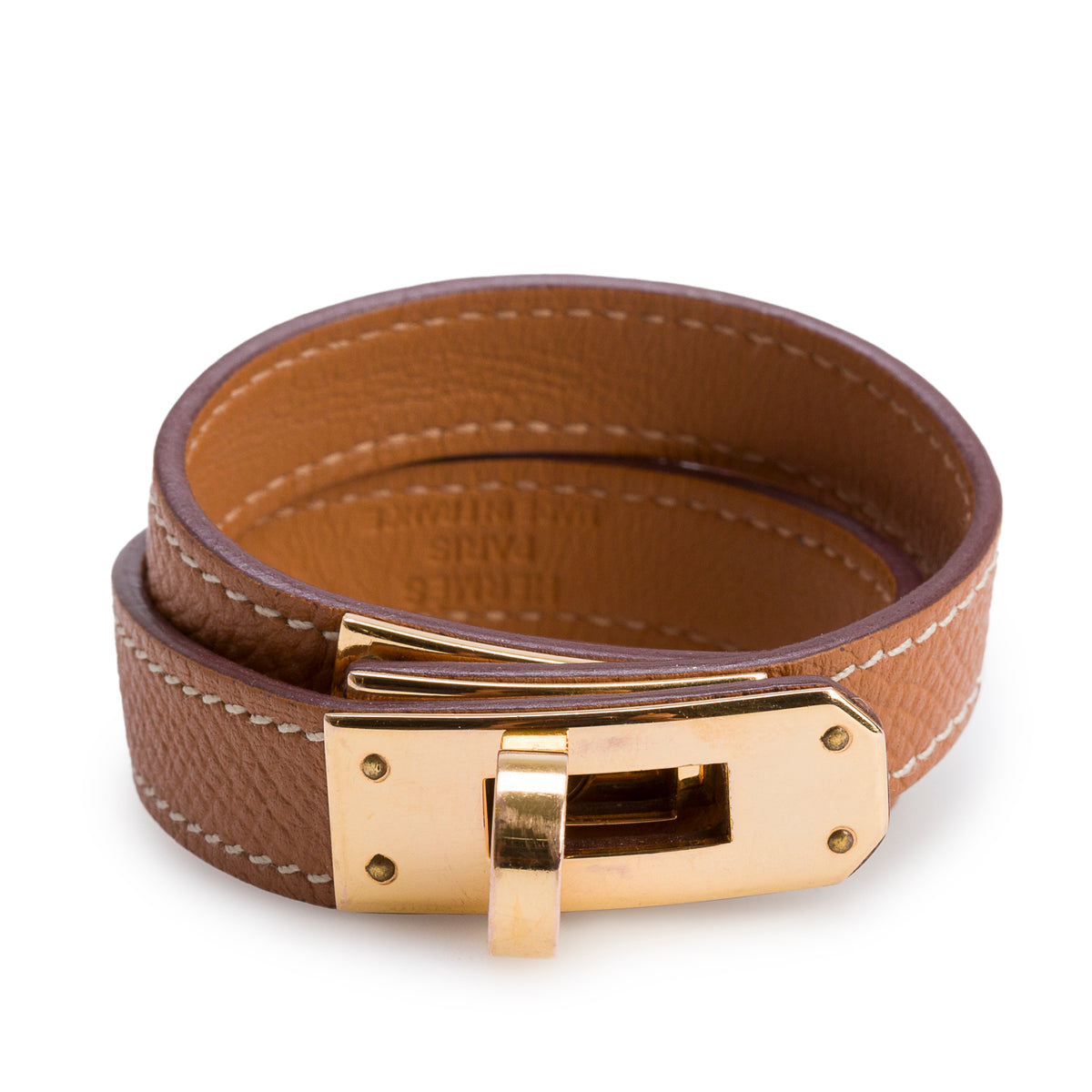 Hermes Gold Plated Gold Calfskin Kelly Double Tour Bracelet, Size T1