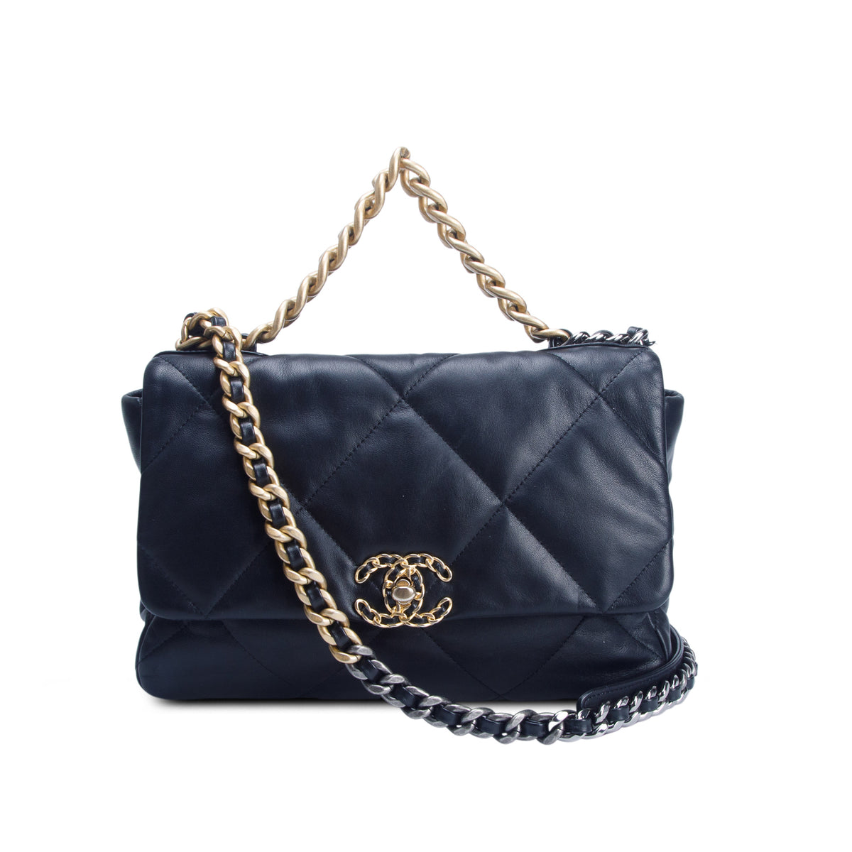 Chanel 2020 Black Lambskin Quilted Large 19 Flap Bag w/ Box & Receipt