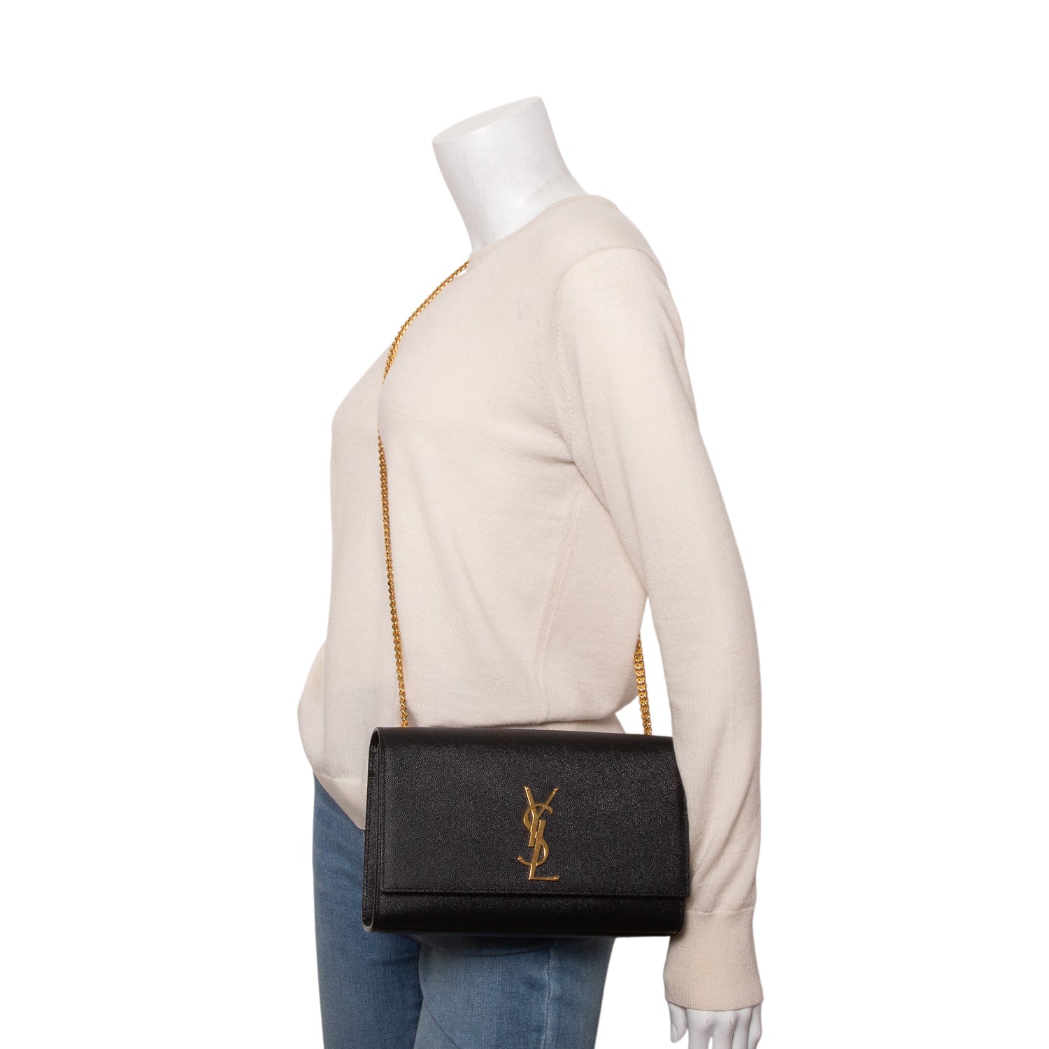 Saint Laurent 2023 Black Grain De Poudre Medium Kate Bag w/ Receipt