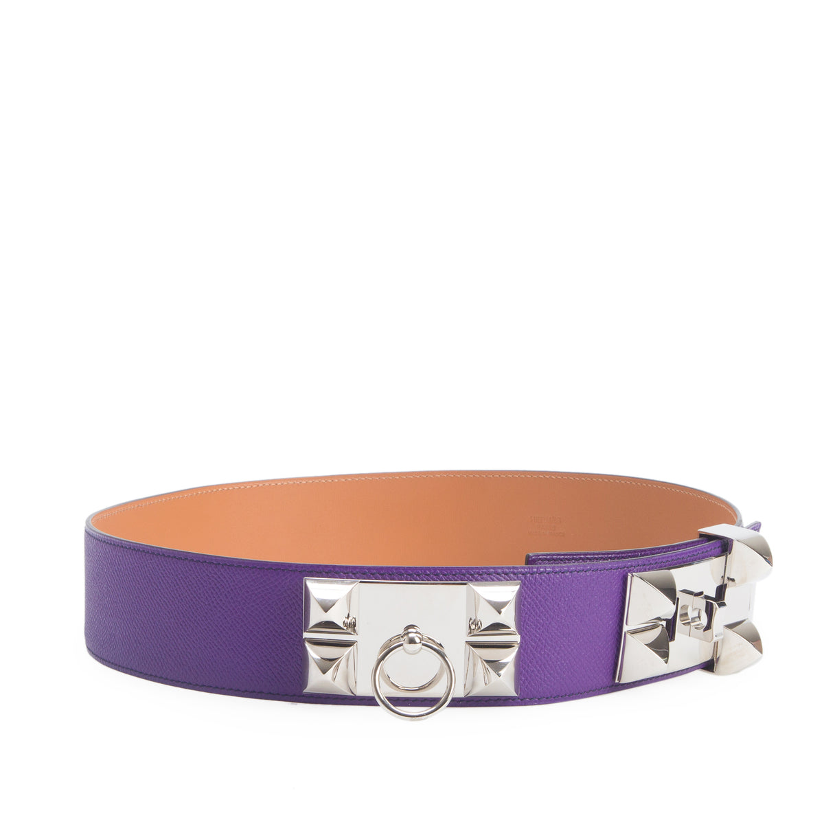 Hermes Purple Epsom Leather Palladium-Plated Collier De Chien 50 Belt 75 w/ Box