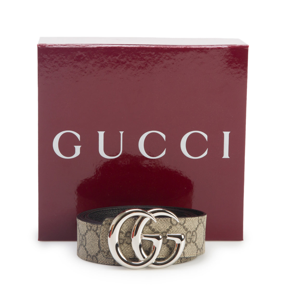 Gucci GG Supreme Canvas Black Calfskin Leather GG Marmont Reversible Belt 95 38 w/ Box