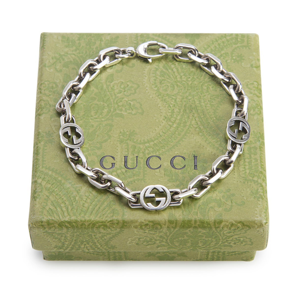 Gucci Sterling Silver Interlocking G Chain Bracelet w/ Box