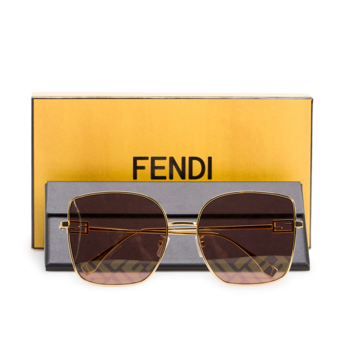 Fendi FE40013U Gold-Tone Metal Baguette Gradient Sunglasses w/ Box, Case & Authenticity Card