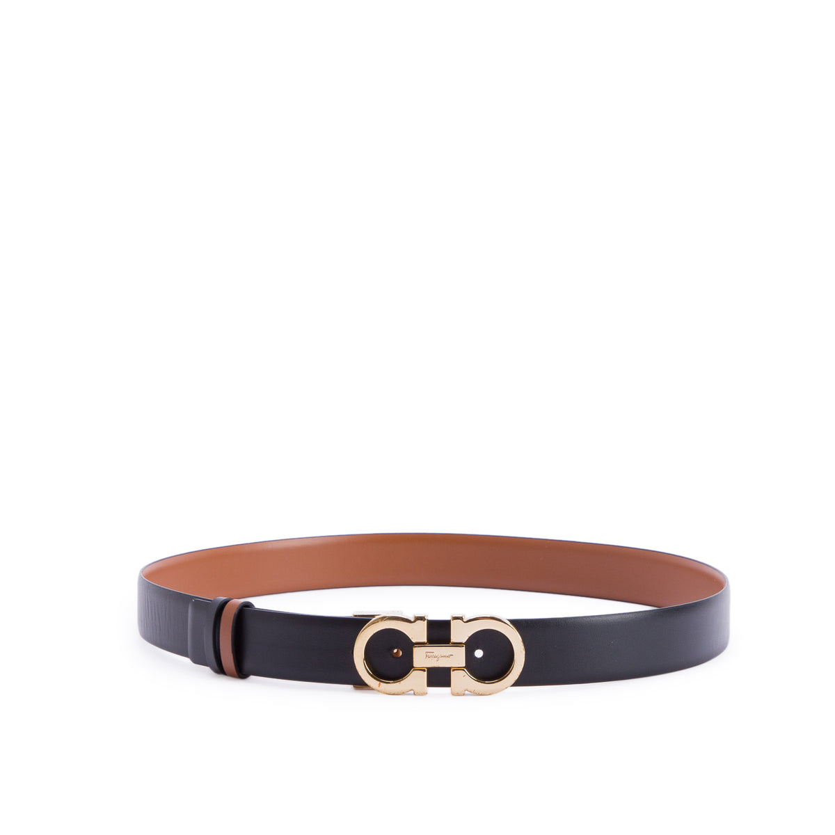 Ferragamo Black/Brown Leather Reversible and Adjustable Gancini Belt