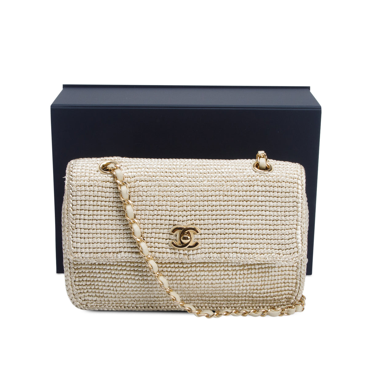 Chanel 2026 Raffia Gold Small Coco Beach Flap Bag w/ Box
