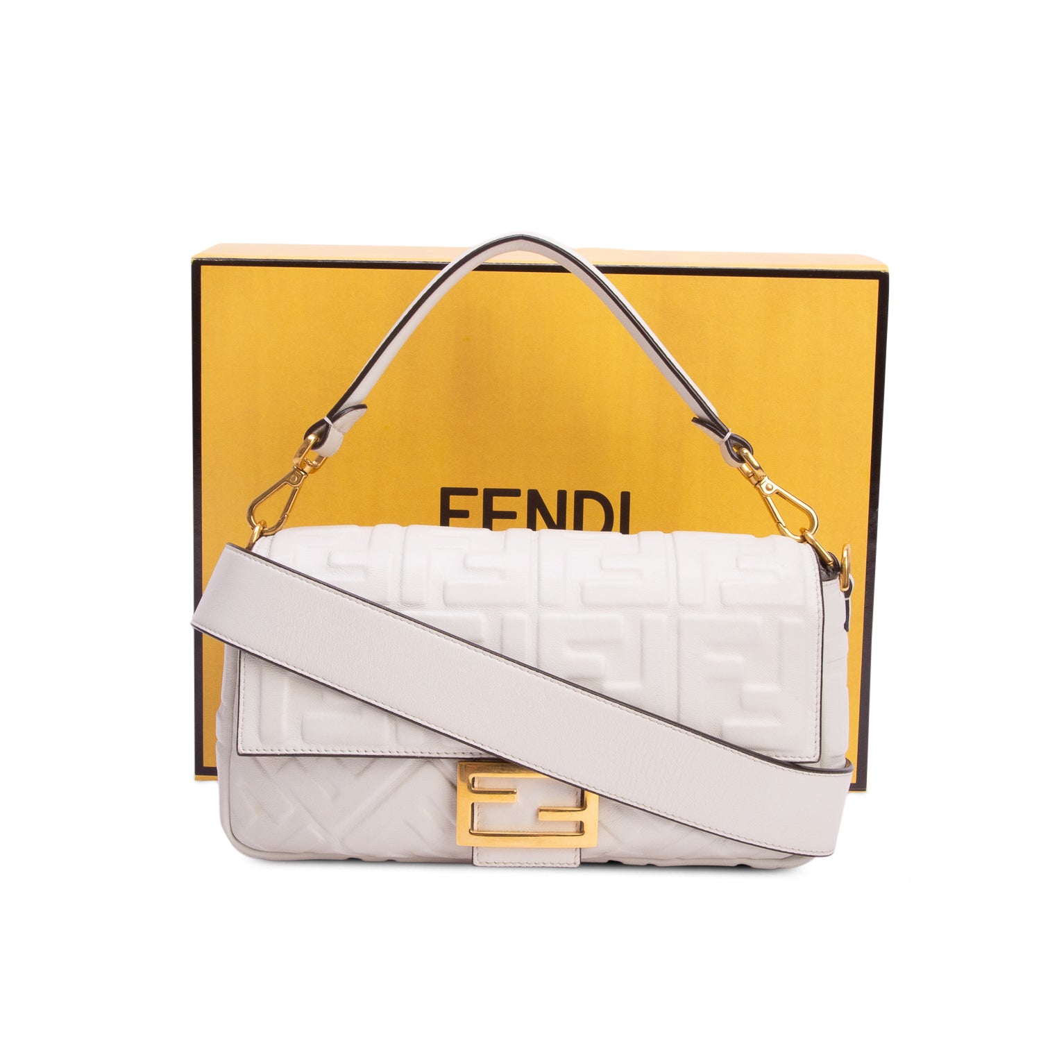 Fendi 2023 Grey Nappa FF 1974 Embossed Baguette w/ Box, Receipt & Straps