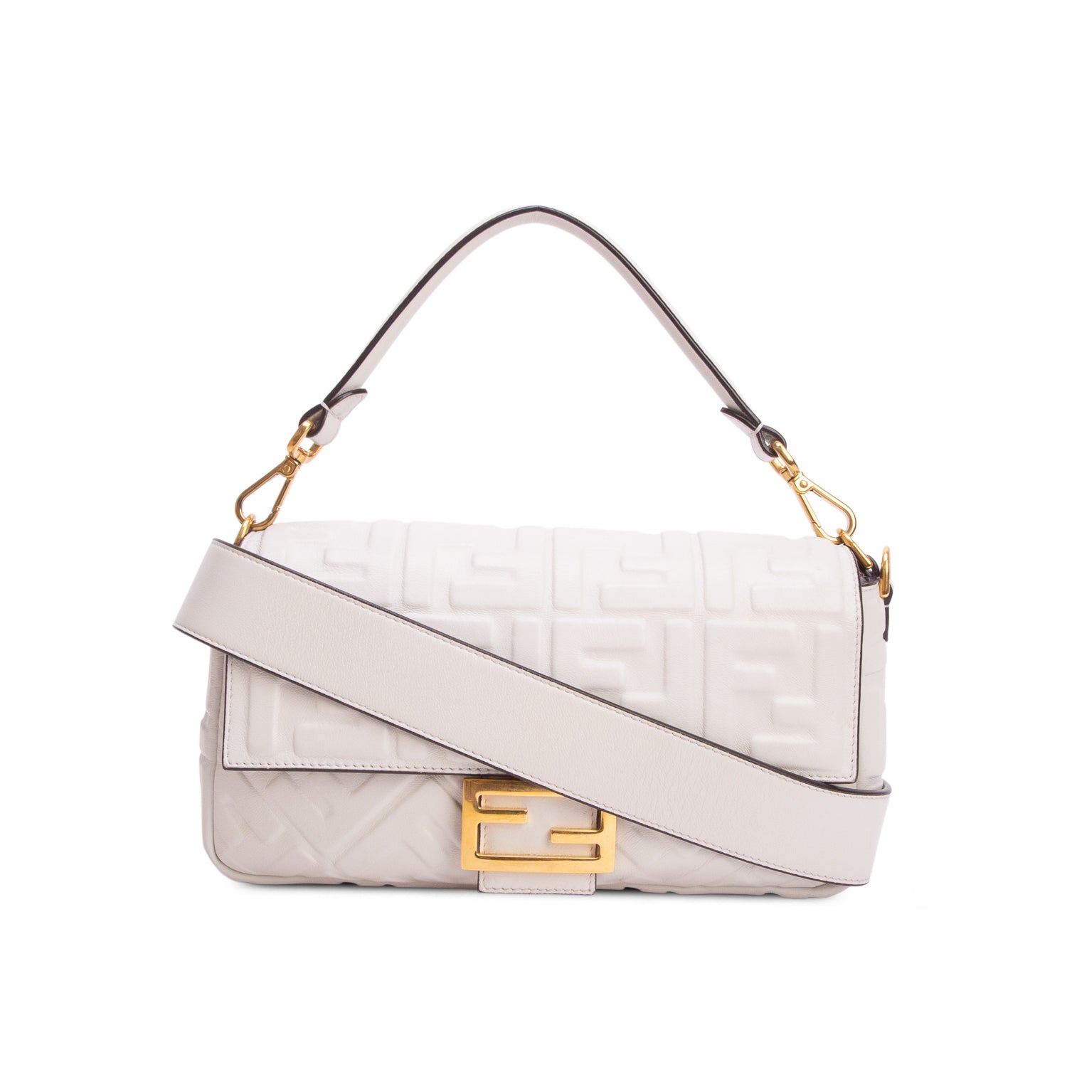Fendi 2023 Grey Nappa FF 1974 Embossed Baguette w/ Box, Receipt & Straps