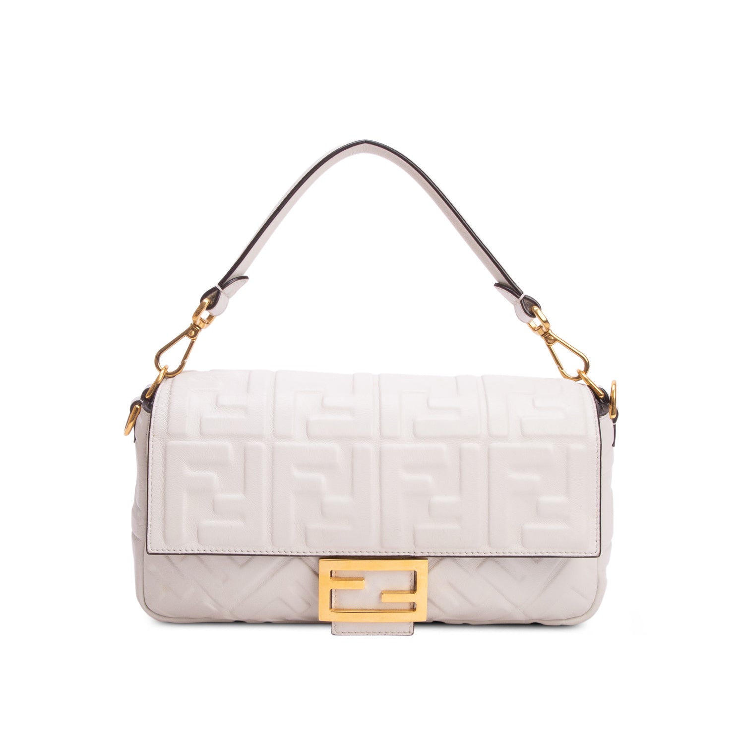 Fendi 2023 Grey Nappa FF 1974 Embossed Baguette w/ Box, Receipt & Straps