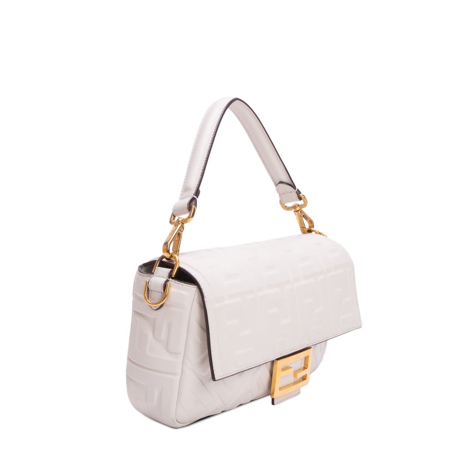 Fendi 2023 Grey Nappa FF 1974 Embossed Baguette w/ Box, Receipt & Straps