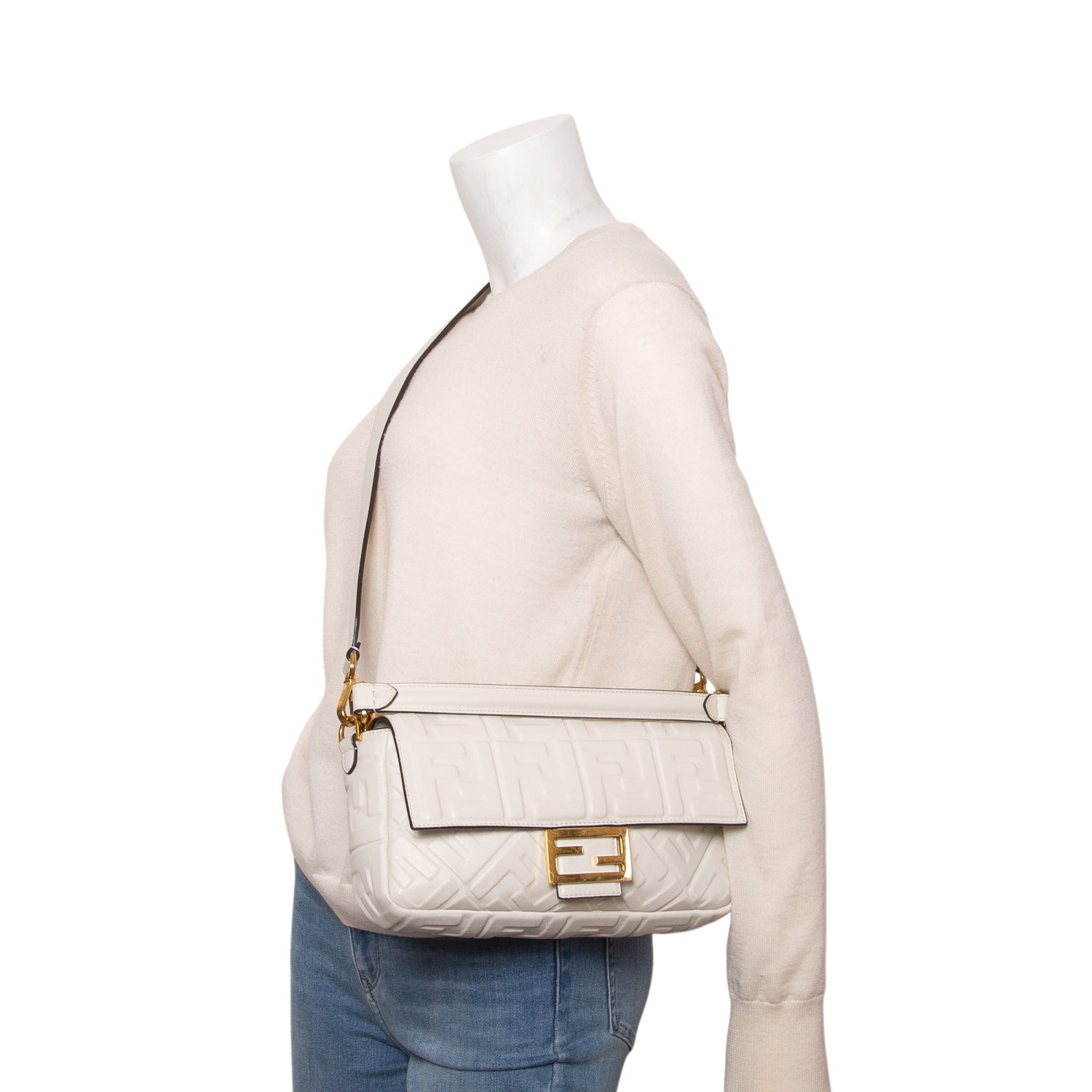 Fendi 2023 Grey Nappa FF 1974 Embossed Baguette w/ Box, Receipt & Straps