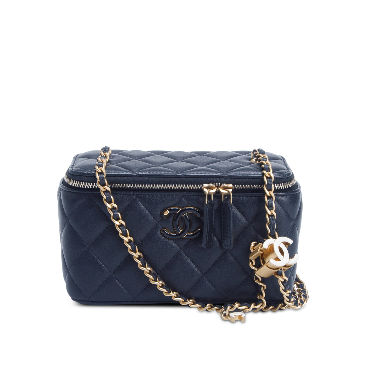 Chanel Black Lambskin Quilted Enamel Small Vanity Case w/ Box