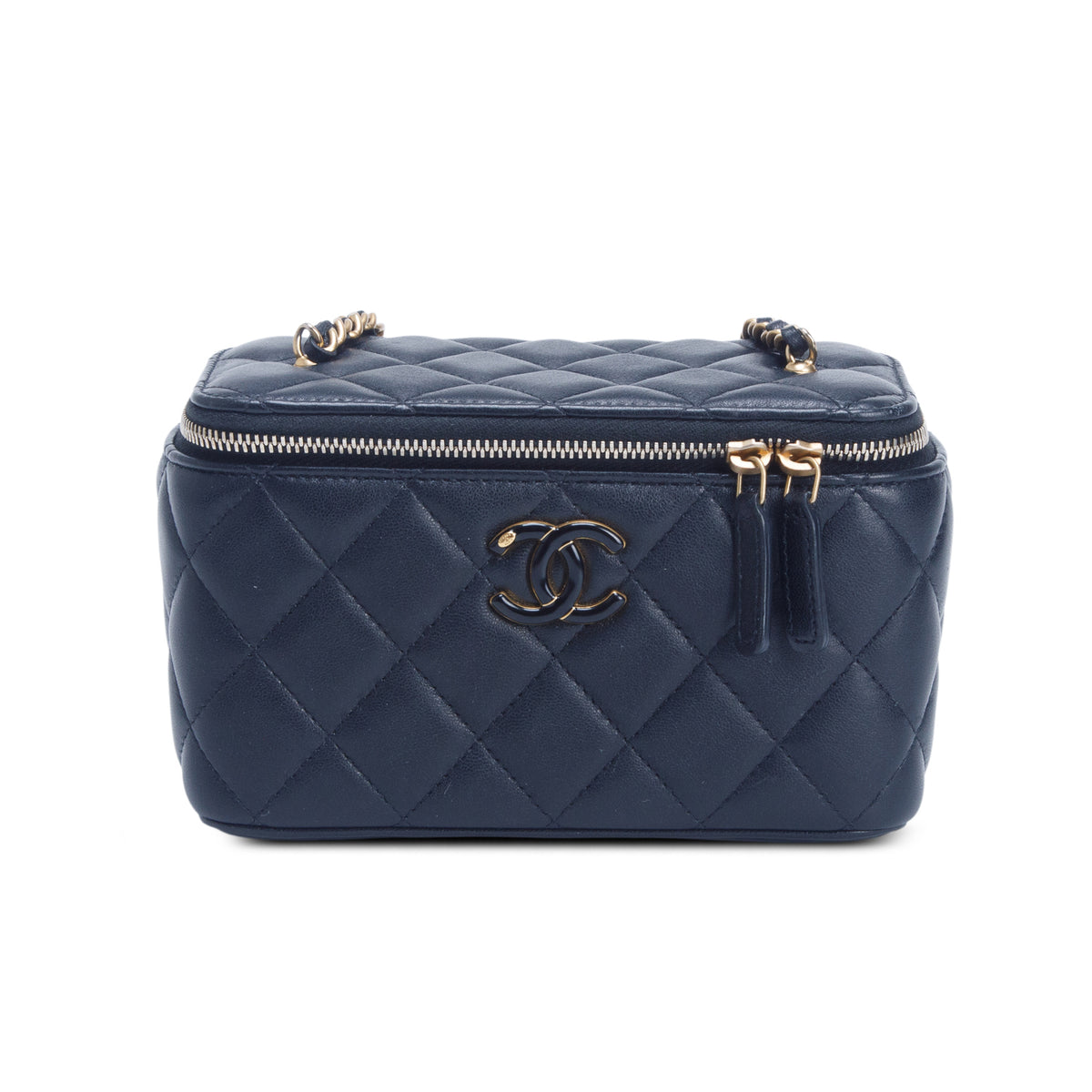 Chanel Black Lambskin Quilted Enamel Small Vanity Case w/ Box