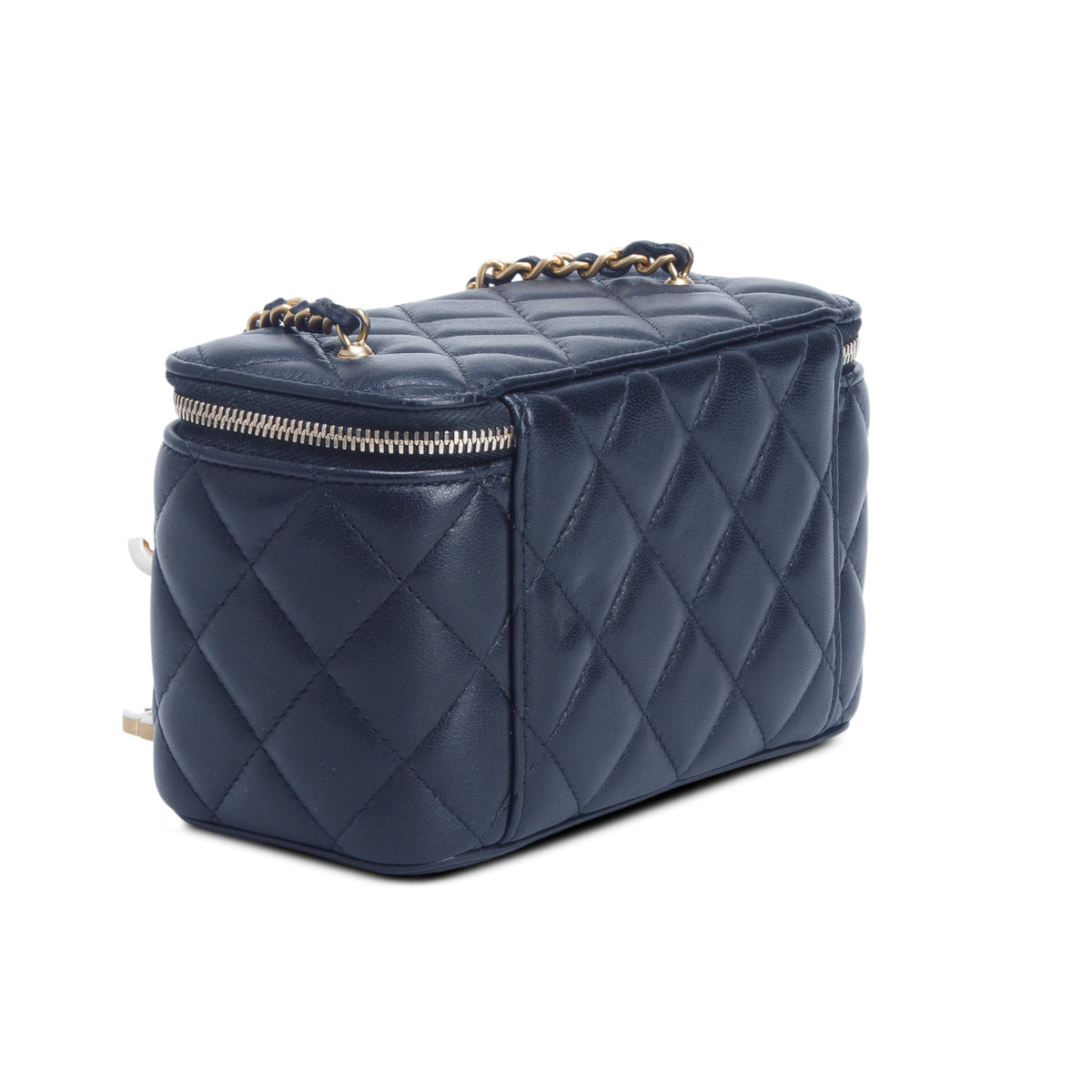 Chanel Black Lambskin Quilted Enamel Small Vanity Case w/ Box