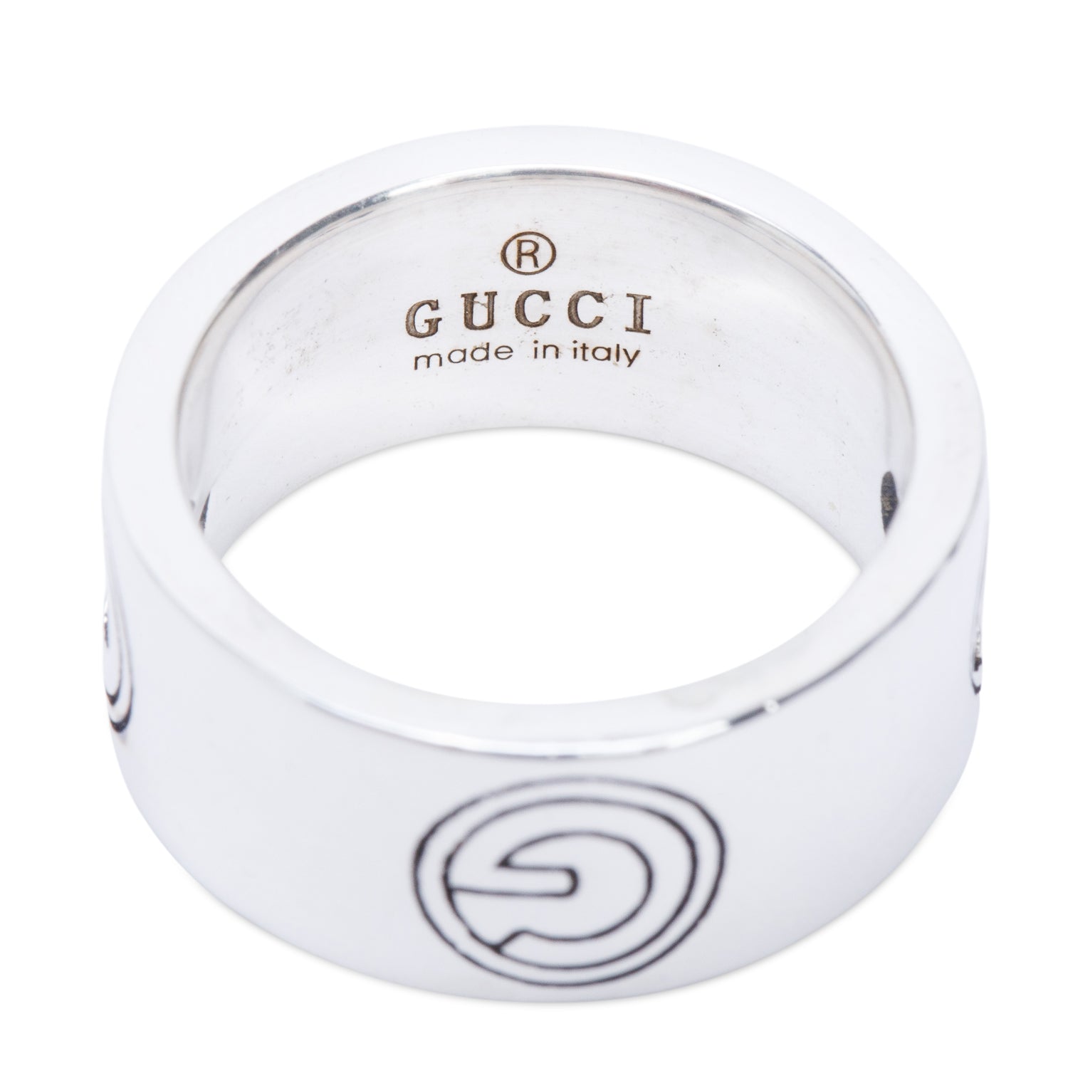 Gucci Sterling Silver G Cut Out Band Ring, Size 7
