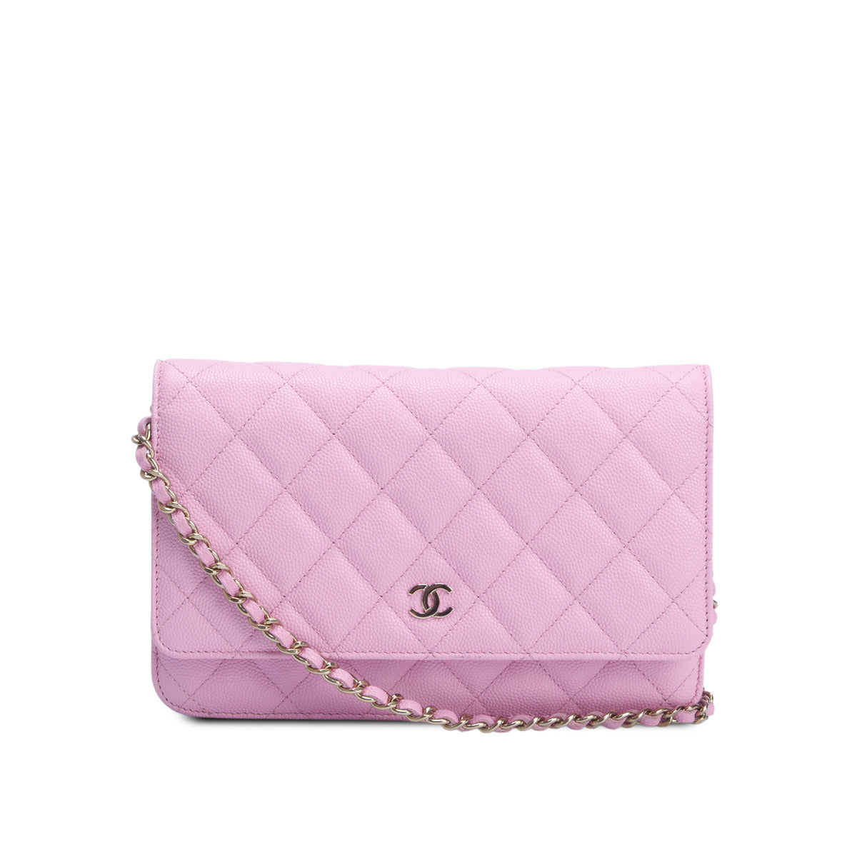 Chanel 2023 Pink Caviar Quilted Classic Wallet on Chain w/ Box
