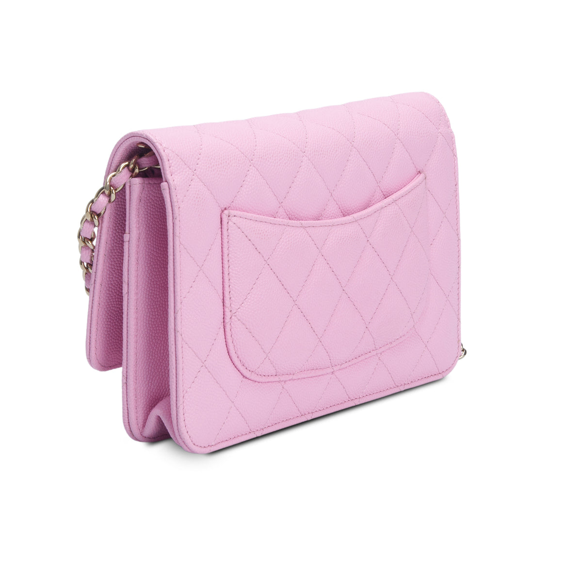 Chanel 2023 Pink Caviar Quilted Classic Wallet on Chain w/ Box