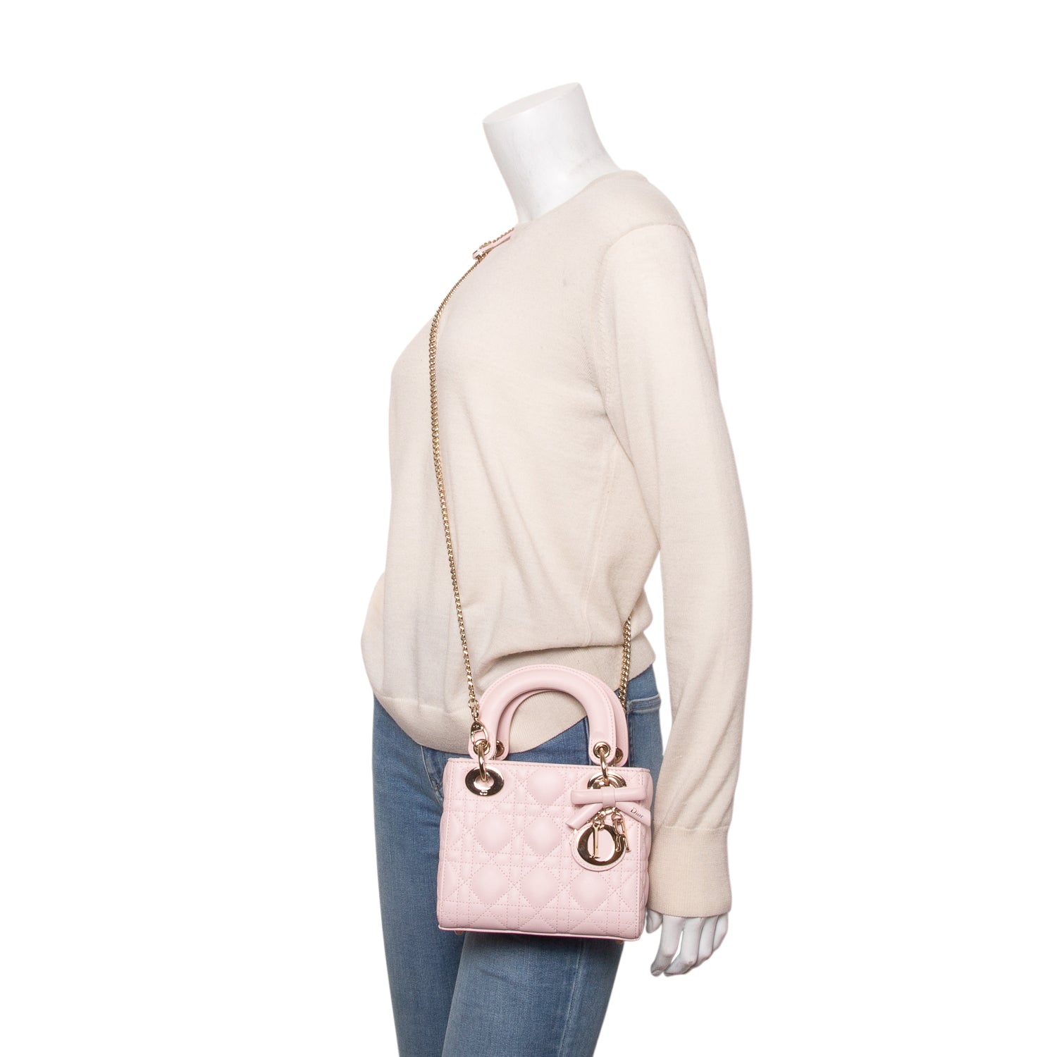 Christian Dior 2026 Pink Lambskin Cannage Mini Lady Dior Bag w/ Box, Receipt, Authenticity Card & Strap