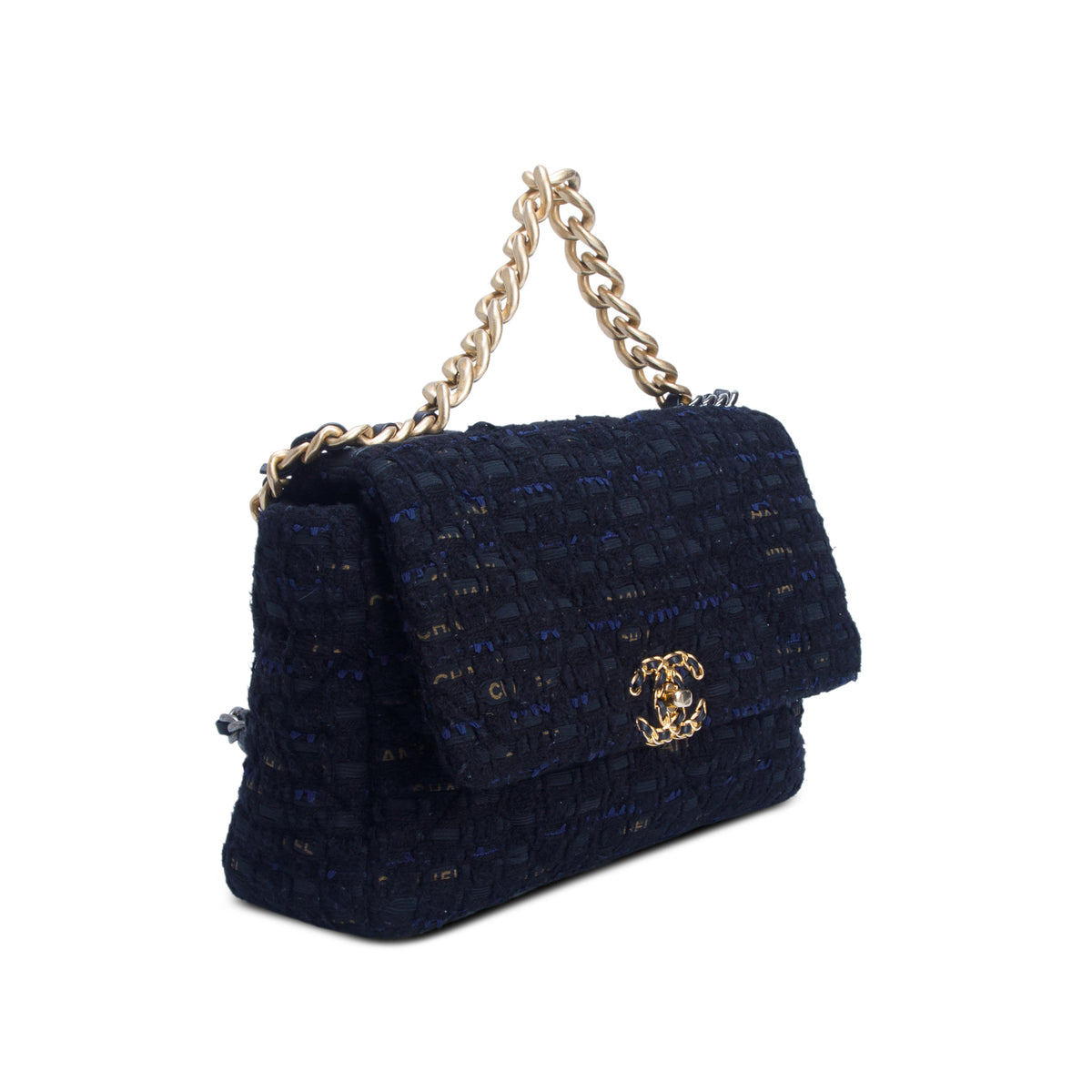 Chanel 2020 Black Tweed & Ribbon Quilted Large 19 Flap Bag
